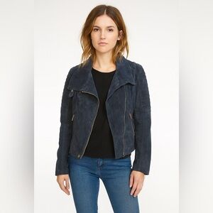 BLANKNYC Womens Revolve Suede Moto Jacket Sz M Blue Valentine Biker Quilted Slee